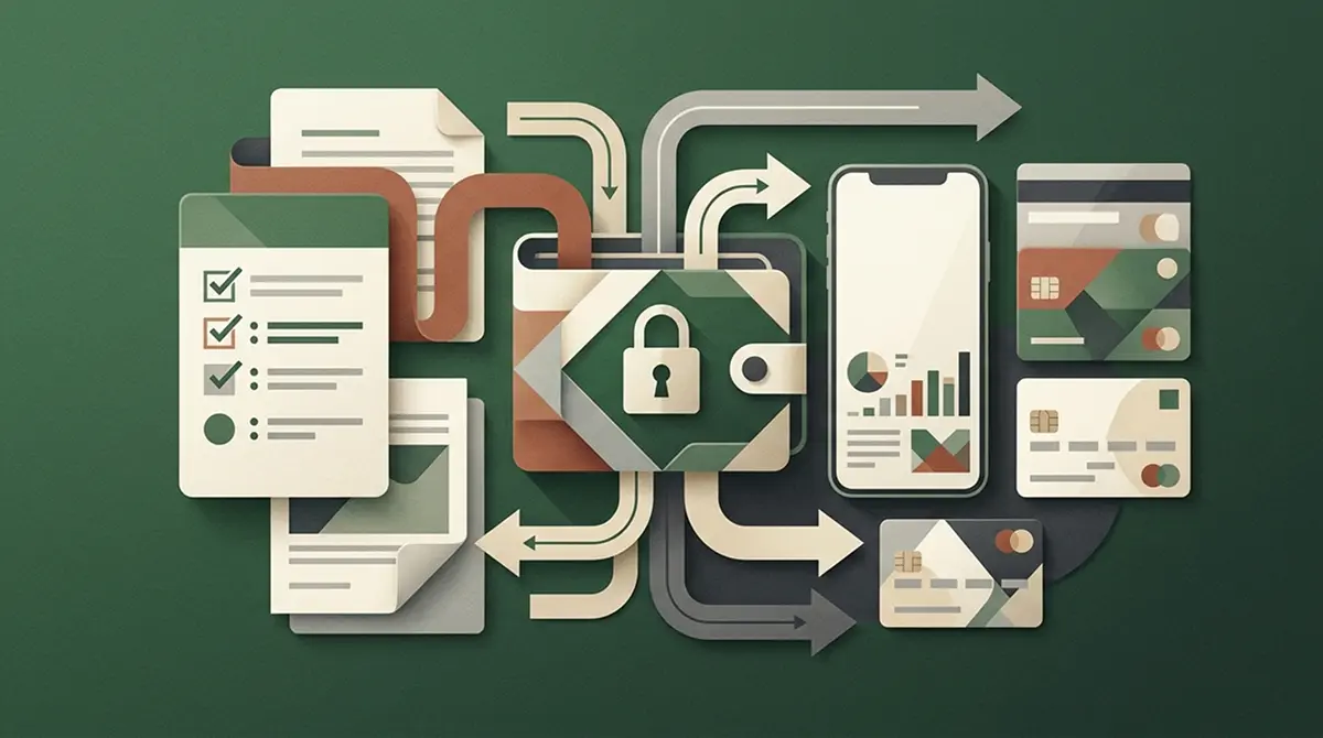 Editorial illustration representing payments, withdrawals and account checks
